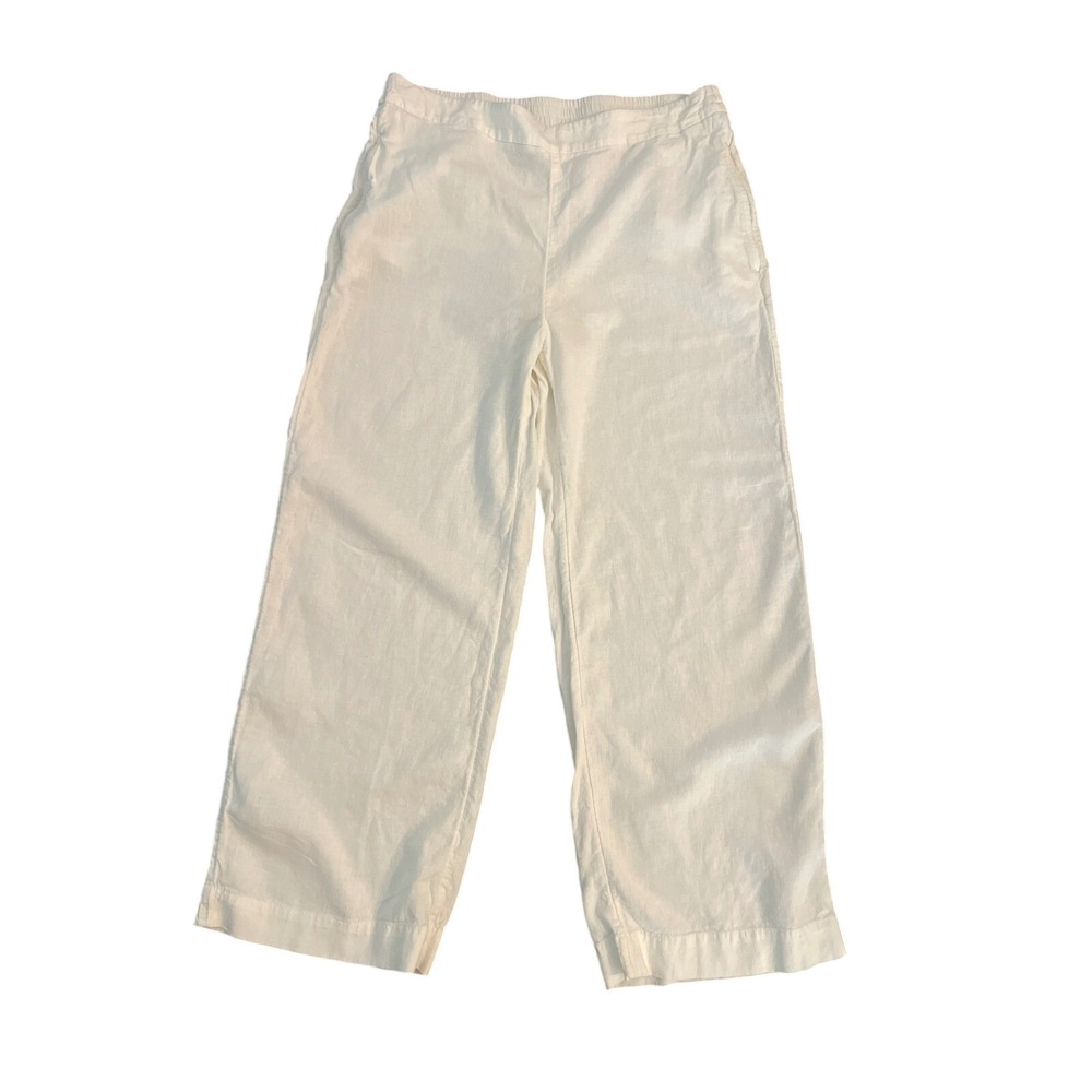 Chicos White Linen Blend Wide Leg Pants Elastic Waist Size 0.5 Small